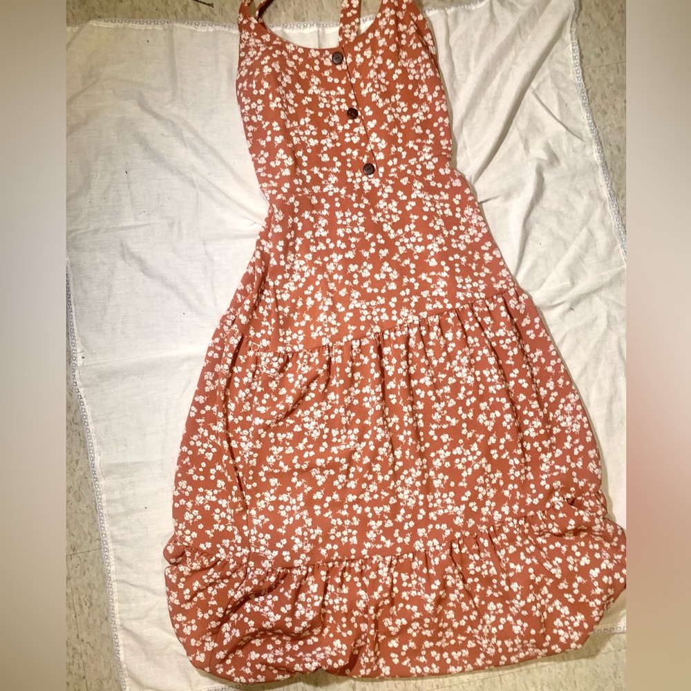 Orange long floral dress -size-M-
